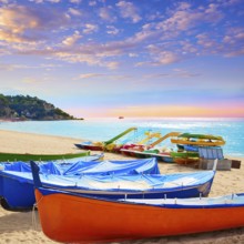 Lloret de Mar Sa Caleta beach in costa Brava of Catalonia Spain