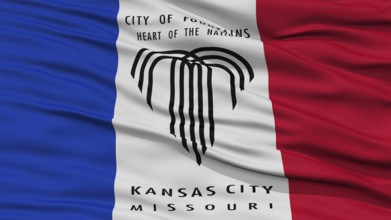 Closeup of Kansas City Flag, Waving in the Wind, Missouri State, United States of America