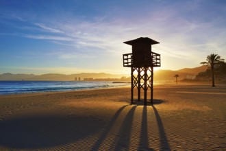 Cullera Playa los Olivos beach sunset in Mediterranean Valencia at Spain