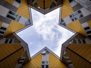 The six-pointed star shape in the centre of the modern yellow cube house by Piet Blom, Rotterdam,