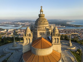 Basilica Santa Luzia at Sunset. Viana do Castelo City, Portugal. Aerial View