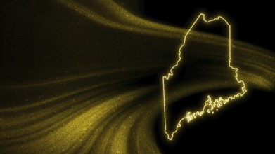 Map of Maine, Gold glitter map on dark background