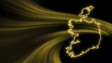 Map of Ireland, Gold glitter map on dark background