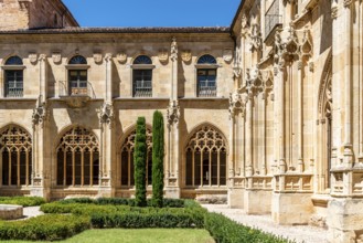 Ona, Spain, 5 August, 2020: Benedictine monastery of San Salvador de Oña in Burgos. Gothic cloister