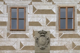 Bischofteinitz Castle - Horšovský Týn, Czech Republic, September, façade details with mullioned