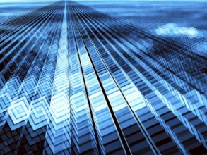 Glossy cubes background - abstract computer-generated image. Digital art: blue way consist of