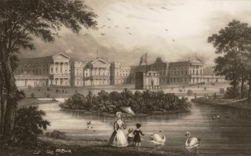 St James's Park, Buckingham Palace, London, England, after Nathaniel Whittock, 1821