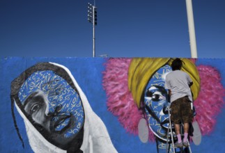 Germany, Berlin, 09.06.2024, Sunday afternoon in Mauerpark, Graffiti Wall (inner wall), Eme