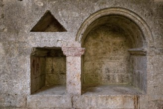 San Galgano, Cistercian monastery ruins, niche with holy water font