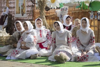 Belarus, the city of Gomil, 14 September 2019. city festival. A group of Slavic woman in national