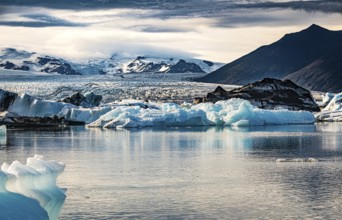 Jokulsarlon Glacier Lagoon in eastern Iceland during sunset