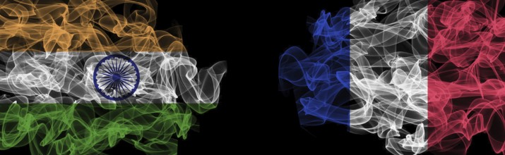 Flags of India and France on Black background, India vs France Smoke Flags