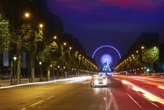Champs Elysees in Paris and Concorde sunset at France