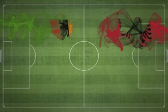Zambia vs Albania Soccer Match, national colors, national flags, soccer field, football game,