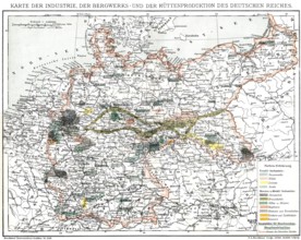 Map of industry, German Empire, 1894, Karte der Industrie, Bergwerke und Hütten im Deutschen Reich,