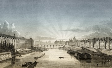 Pont des Arts, Paris, antique steel engraved print, 1831