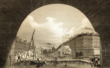 View of river Seine, Paris, antique steel engraved print, 1831
