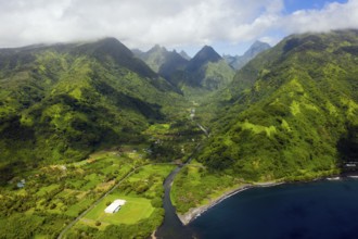 Aerial view of Vaitephiha Valley, Tahiti, French Polynesia