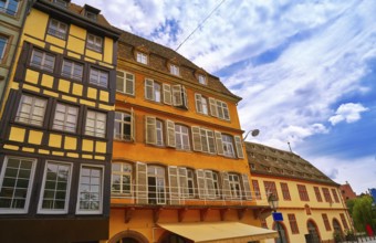 Strasbourg downtown street facades in Alsace France