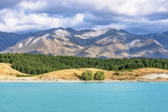 Lake Pukaki with the Southern Alps in the Mackenzie District in the Canterbury region on the South