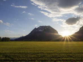 Sunset in the Enns Valley, Grimming mountain range, near Irdning, Enns Valley, Styria, Austria