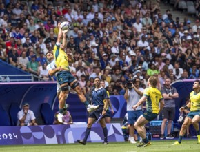 Jul 25, 2024-Paris, FRA, Men?s Pool B Rugby Seven: Team Australia forward Nathan Lawson (12) (AUS)