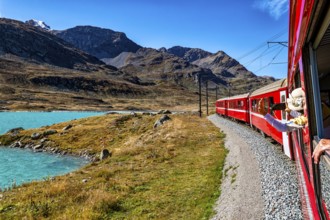 Red train of Bernina in the Swiss alps