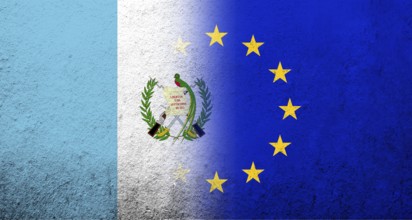 Flag of the European Union with Guatemala National flag. Grunge background