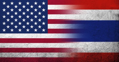 United States of America (USA) national flag with Thailand National flag. Grunge background