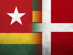 The Kingdom of Denmark National flag with The Togolese Republic Togo National flag. Grunge