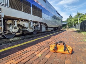 Kirkwood, Mo, USA - August 12, 2017: Morning Amtrak train, River Runner, from St Louis to Kansas