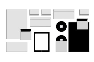 Black white and gray color mock-up of stationery, a template for brand identification on a white