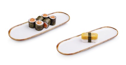 Food, A sushi platter displays an array of vibrant rolls with fish and vegetables alongside a