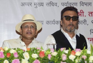Bollywood actors Annu Kapoor Jackie Shroff during the launch of BIG Green Ganesha Season 9, in