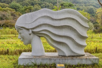 Boryeong, South Korea. October 15, 2024: Sculpture titled Gentle breeze by Lee Tae Geun located