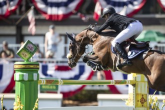Sameh El Dahabn of Great Britain and riding WKD Toronto compete in the first round of the 1.60m