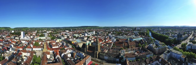 An aerial view of Heilbronn with a view of the historic city centre. Heilbronn, Baden-Württemberg,