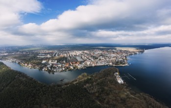 Aerial high resolution panorama shot of Friedrichshagen, Koepenick in south east Berlin in spring
