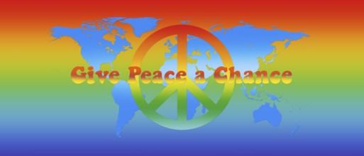 World Map in Peace Colors, Text and Sign 3D illustration