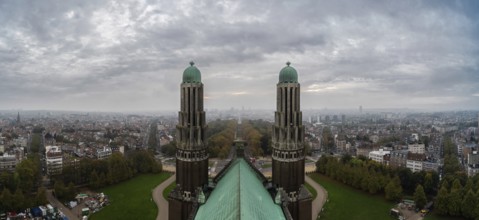 Koekelberg, Brussels Capital Region, Belgium, 10 23 2019 Panoramic view over Brussels, a colorful