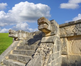 Chichen Itza snake head at Yucatan Mexico