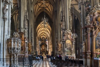 Vienna, Austria, 22 September, 2022: view of the central nave and altar during morning church