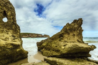 Picturesque seashore, coastal cliffs and surf of the Pacific Ocean. The Great Ocean Road of