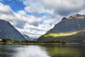 The famous fjord Milford Sound, of glacial origin. New Zealand. South Island. The magical nature of