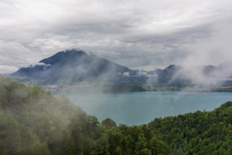 Panoramic view of Lake Thun in Switzerland
