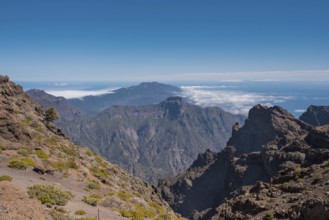 Volcanic landscape in Roque de los muchachos, highest peak of la Palma island, Canary island, Spain