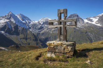 Summit cross at the Grossglockner hig alpine road in the High Tauern mountains