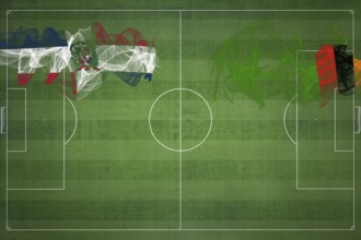 Dominican Republic vs Zambia Soccer Match, national colors, national flags, soccer field, football