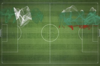 Nigeria vs Bulgaria Soccer Match, national colors, national flags, soccer field, football game,