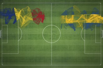 Romania vs Sweden Soccer Match, national colors, national flags, soccer field, football game,